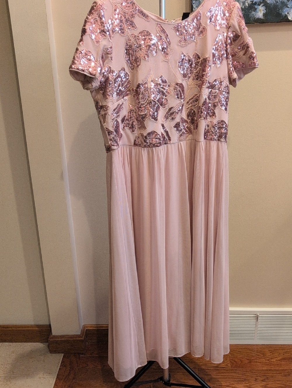 R&M Richards Light Blush Pink Sequin Floral Women's' Formal Dress